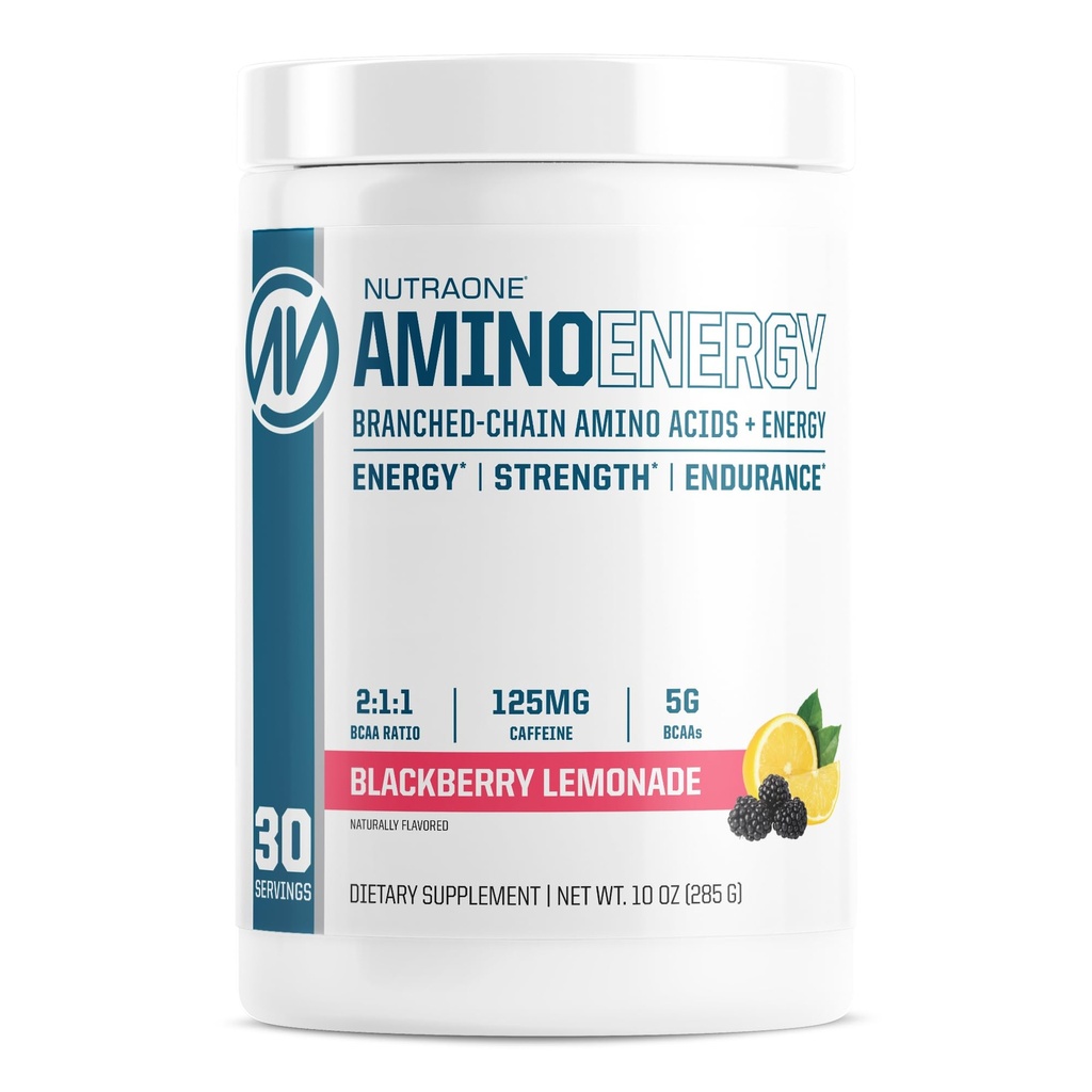 NutraOne Amino Energy BCAA Powder Pre-Reflectare Supliment cu cafeina Ramking Amino Acids pentru a ajuta la alimentare și recuperare* (Berry Lemonade - 30 Serviri)