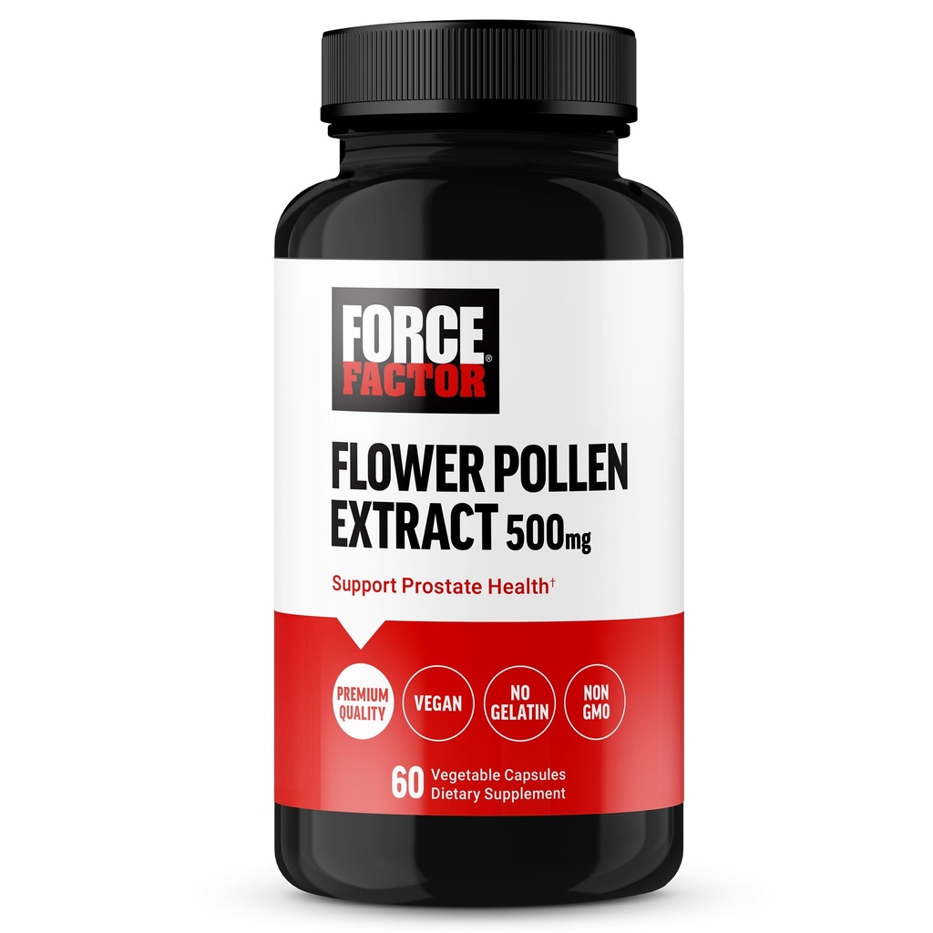 Force FACTOR Flower Polen Prostata Supplement pentru bărbaţi Sănătate, Prostate Health Supplement, 500mg Flower Polen Capsule, Vegan, No Gelatină, Non-GMO, 60 Capsule