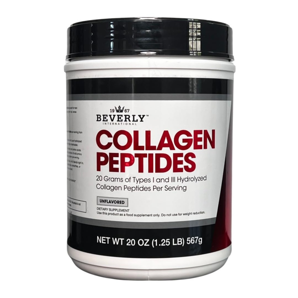 Beverly International Colagen Peptides Proteine Powder. Apariție tinerească - piele, păr, unghii, oase și sănătate comună. Usor de folosit, foarte absorbabil. 18 grame de proteine, 20 oz fără aromă.