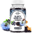 Black Seed Oil Gumries-Organic Cold presat Nigella Sativa Black Seed Oil cu miere, Vitamina B6, C, D3, Turmeric, rodie, Suport Imunitate, Digestie, Functia Creierului, Păr & Skin-60 Gumies