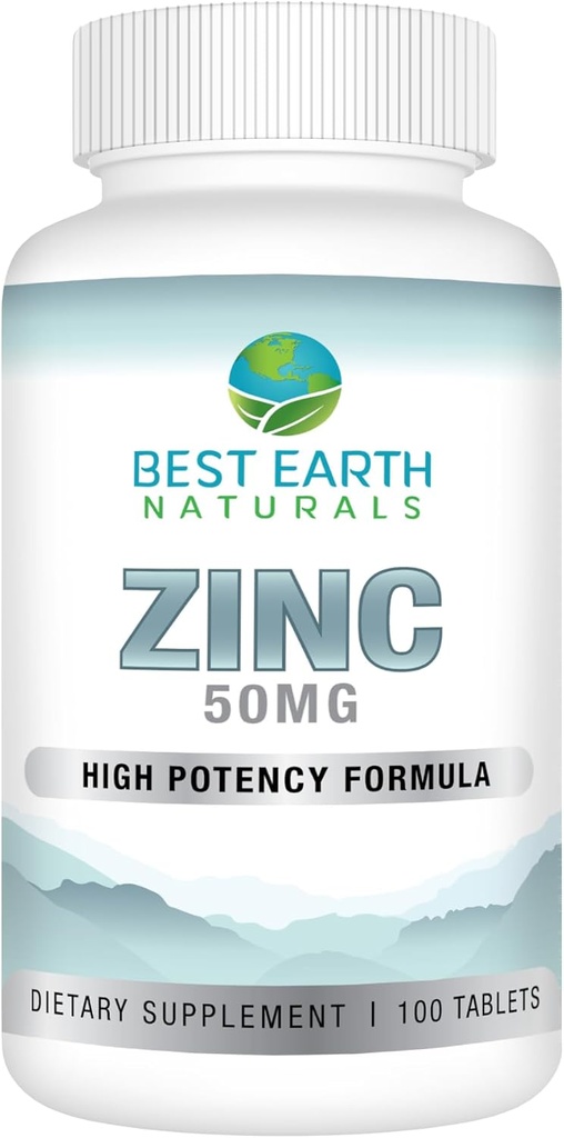 Cele mai bune naturale pământ 50 Mg Suplimente de zinc - Supplement de sprijin imun - Antioxidant natural de mare potenta - 100 comprimate (100 zile-Supliment)