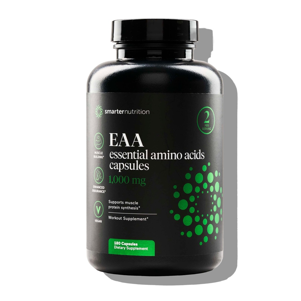 Capsulele de aminoacizi esenţiali (EAA) - 1 gram per servire a tuturor celor 9 EAA - sprijină masa musculară şi exerciţiile fizice - non-GMO, Vegan, gluten - 180 Conte[90-zi de aprovizionare]