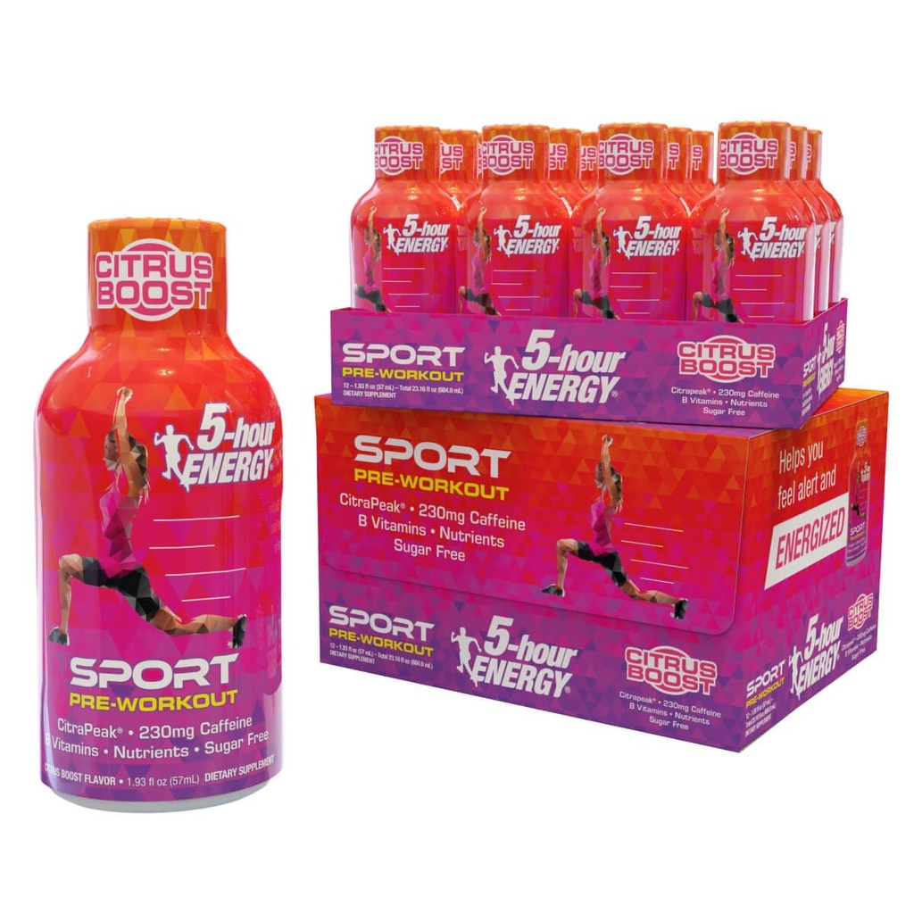 5-Hour Energie Extra Putere Shots Sport cu Citrapeak, Citrus Boost Aroma, Pre-Workout 24 Count (1,93 fl oz)