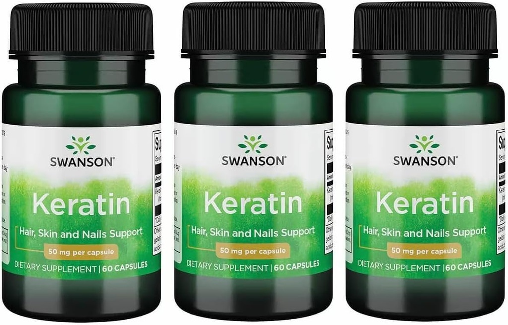 Swanson Keratina (de la Tibetan Wool) - Supliment natural promovarea articulatii sanatoase, par, piele & unghii - Ajuta tesuturi nutritive sanatoase conector - (60 capsule, 50 mg fiecare) (3 ambalaj)