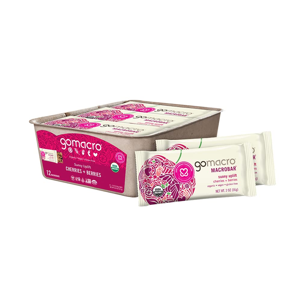 GoMacro MacroBar Organic Vegan Snack Bars - Cireșe + Berries (2,0 Ounce Bars, 12 Count)