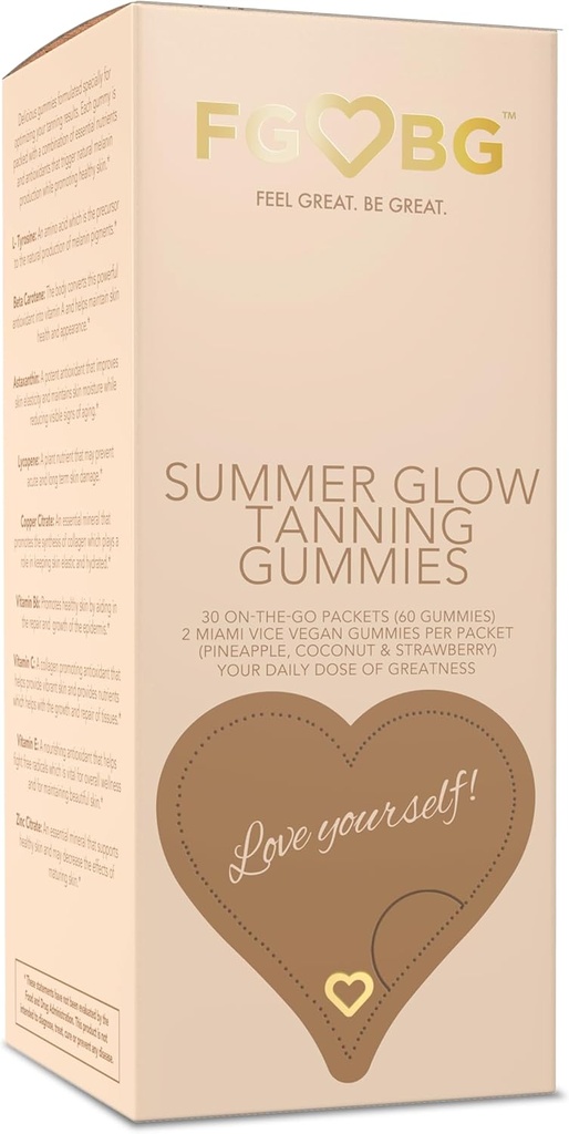 Gumiile de vară Glow Tanning - Miami Vice Flavor - Ananas, nucă de cocos, și căpșuni - Vegan - Gluten-Free - Dairy-Free - Ingrediente naturale - Nutrienți esențiali - Mărime călătorie - 30 de zile de aprovizionare