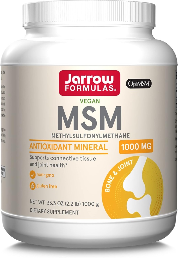 Jarrow Formulas® MSM pulbere, metilsulfonilmetan, 1000 mg, antioxidant mineral, supliment comun de sănătate și suport pentru piele, 2.2 lbs, Approx. 1000 de slujiri