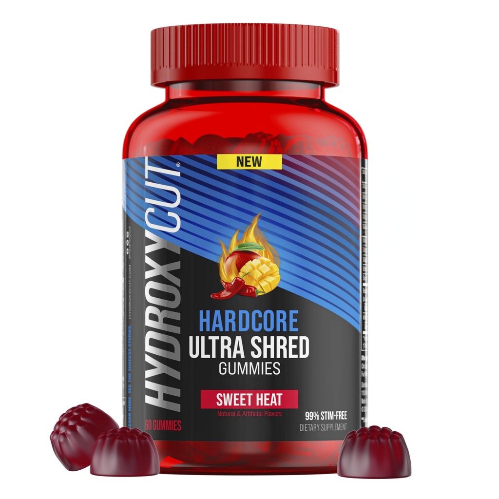 Hidroxicut Hardcore Ultra Shred Gummies, Sweet Heat - 99% Stimulant Free - Include Capsaicina & B Vitamine - pentru femei și bărbați