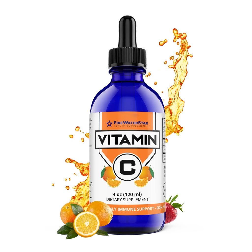 FWS lichid vitamina C Supliment pentru adulți și copii, Organice, Non-GMO, Vegan, Easy VIT C picături, Acid ascorbic, 4 luni de aprovizionare, Sprijină sistemul imunitar și sănătatea pielii, Vitamina esențială, 4 oz