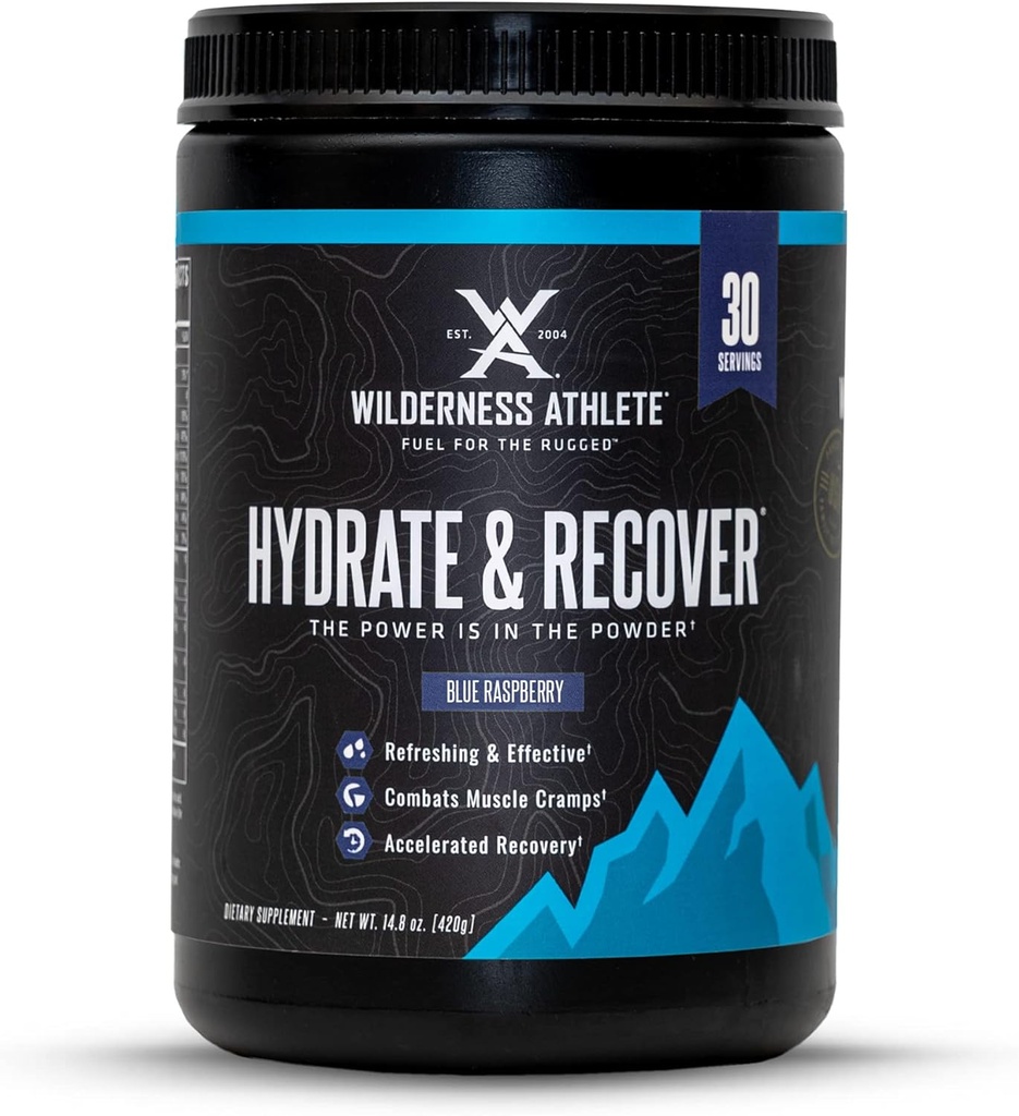 Atlet de salbăticie - Hidrate & Pudră de hidratare lichid Pudră de alcool Electrolit Mix - Recuperare mai rapid cu Bcaas - Pulbere de hidratare cu 1000mg de vitamina C - 30 Tub de servire (Zmeură albastră)
