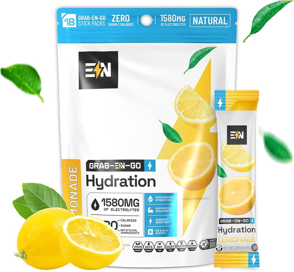 Pachete cu pulbere electrolitică - Aroma de lămâie - Pachete Keto Hydration w/Magnesium, Potasiu & Sodiu - Zero Calorie, Vegan, Non-GMO, Gluten-Free - 18 Serviri simple