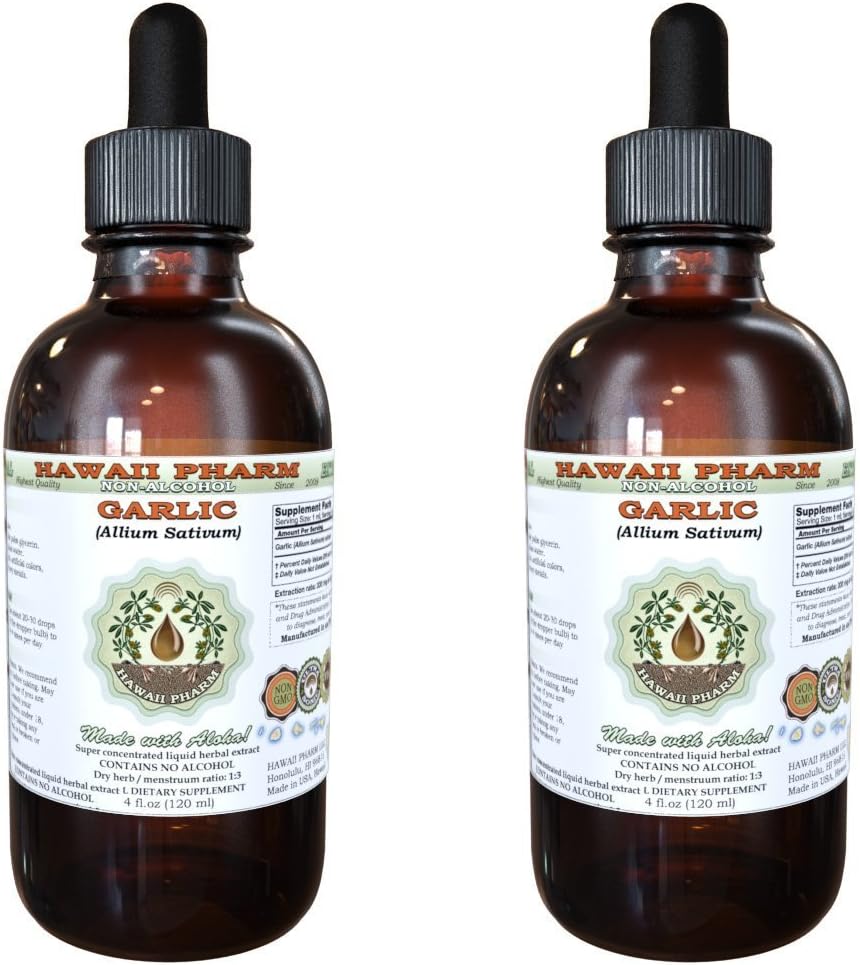 Usturoi fără alcool Extract lichid, Usturoi organic (Allium sativum) Pulbere uscată Glicerit Hawaii Pharm Supliment natural Herbal 2x2 oz