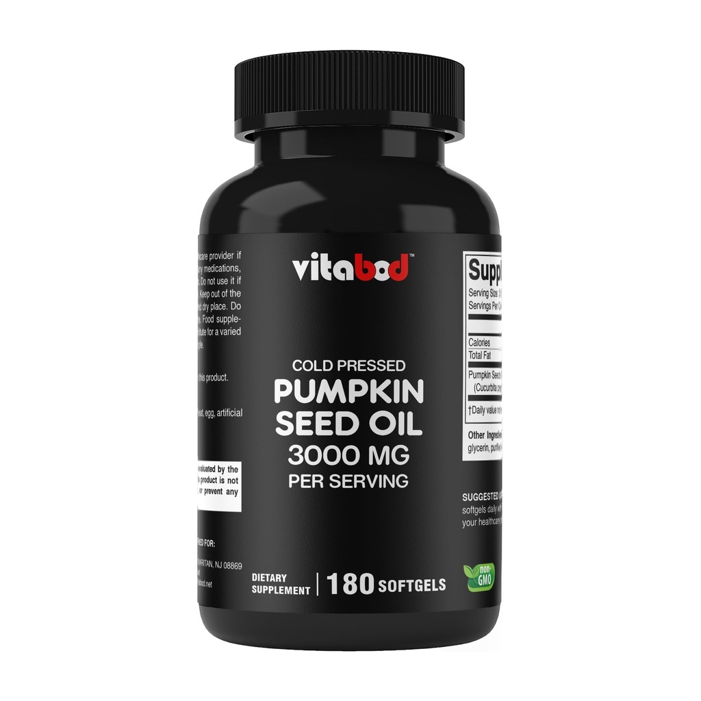 Ulei de semințe de dovleac presat la rece 3000mg pe servire - 180 Softgels - non-GMO & Gluten gratuit