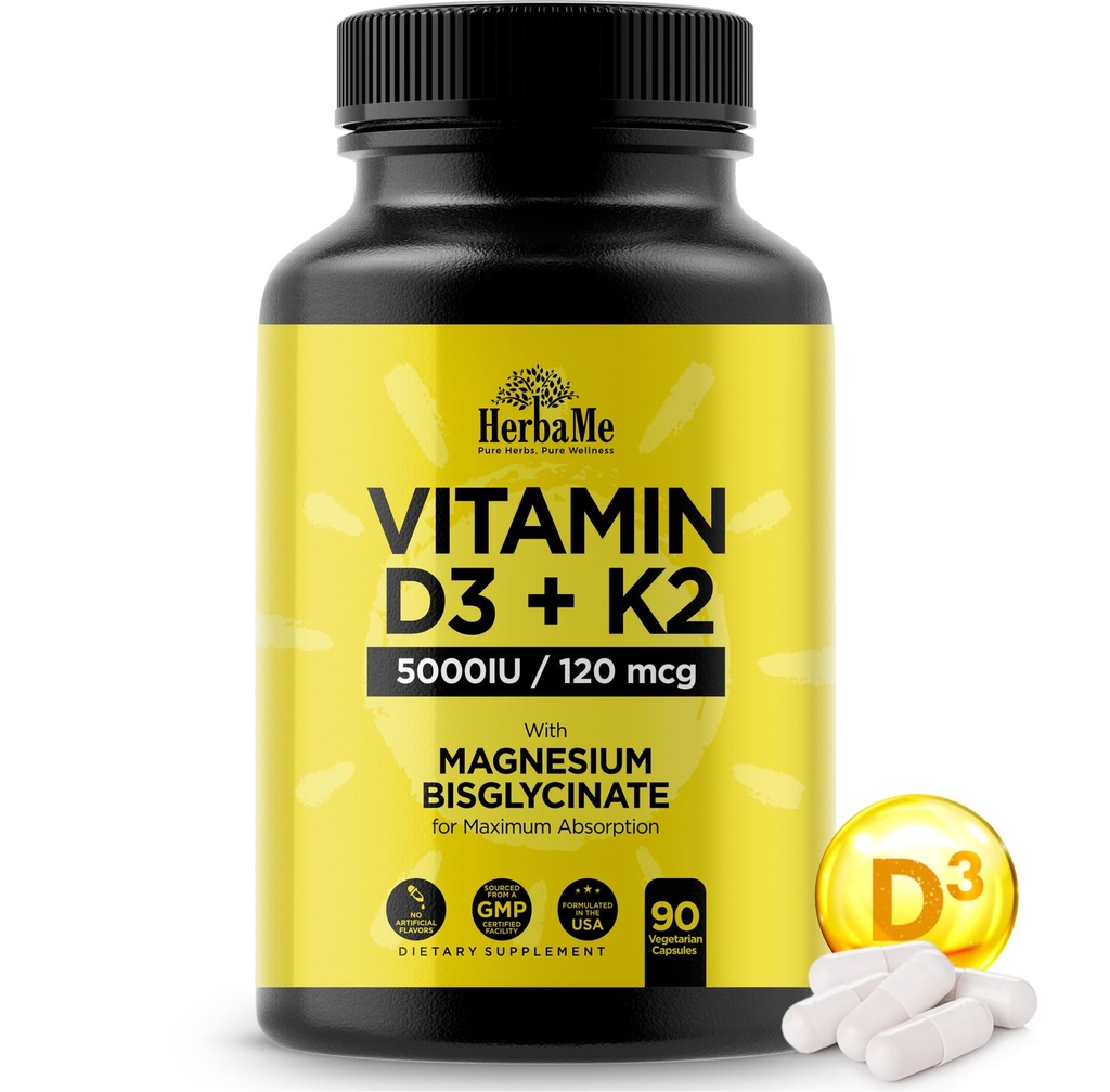 Vitamina D3 5000 UI + K2 cu biglicinat de magneziu pentru absorbţie maximă 