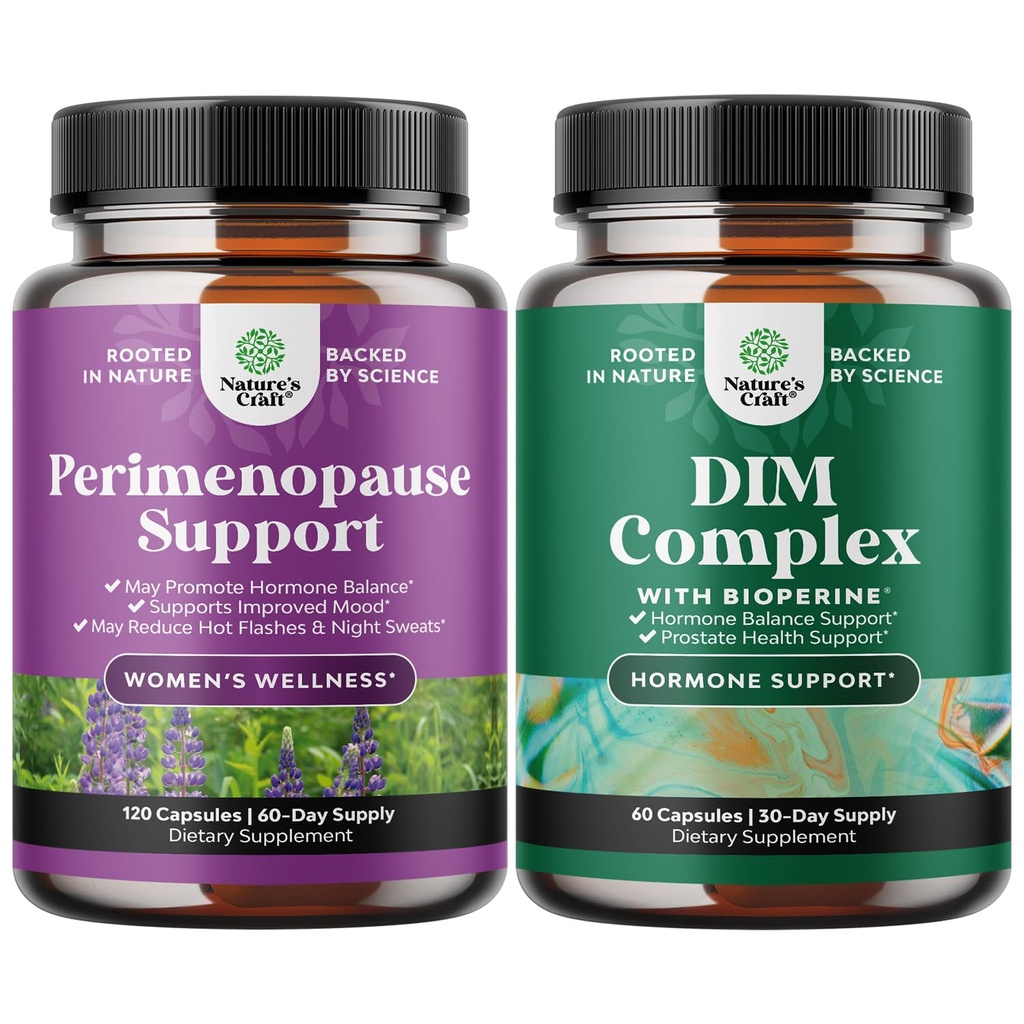 Bundle of Complete Perimenopause Supliment pentru femei cu Maca Root Vitex Berry & Black Cohosh și Pure DIM Supliment cu Bioperine - Diindolilmetan Testosteron Complex cu Broccoli Florets