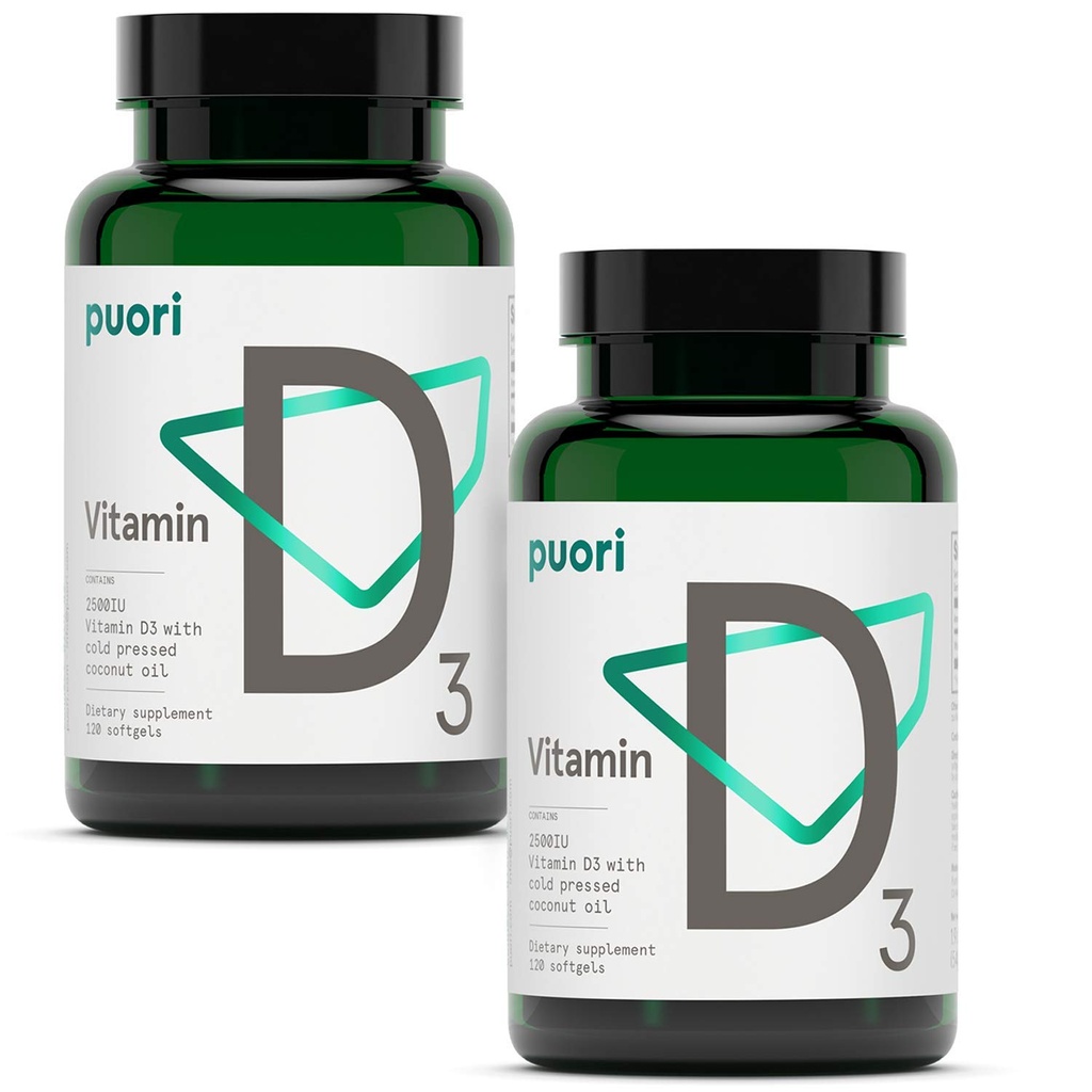 Puori Vitamina D3 Softgels, 2500 UI (62,5 mcg) - Suplimente de vitamina D3 absorbite rapid pentru sistemul imunitar de sprijin, sănătatea osoasă și funcțiile musculare sănătoase - non-GMO și gluten-free - 240 Număr