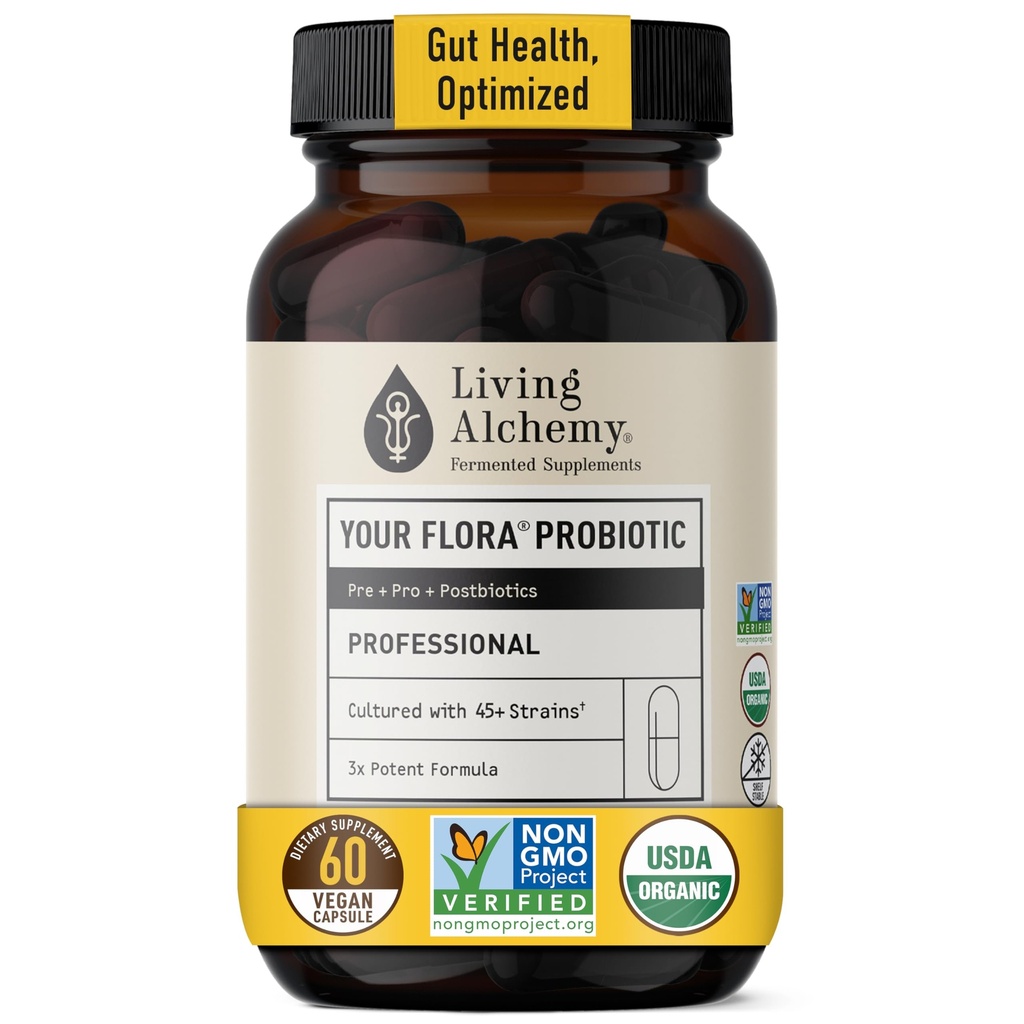 Alchimie de viață cu gust suplimente de sănătate pentru bărbați și femei - dumneavoastră Flora Probiotic Professional Digestion Supliment cu soia fermentată, Prebiotice, Enzyme digestiv - Vegan, Non-GMO, 60 buc
