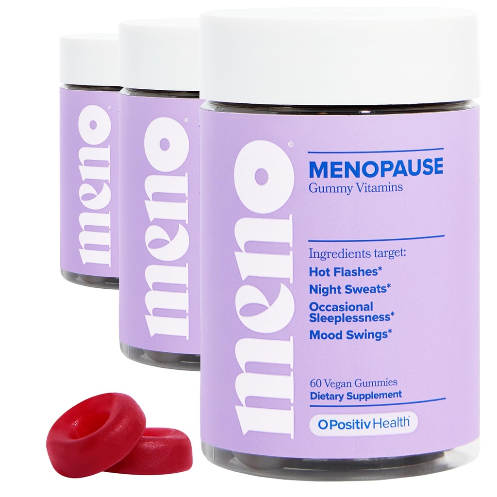 O positiv MENO Gummies for Menopause, 30 Servings (Pachet de 3) - Hormone-Free Suplimente pentru femei cu negru Cohosh & Ashwagandha KSM-66 - Ajuta Alleviate Hot Flashes, Sweats de noapte, & Mood Swings