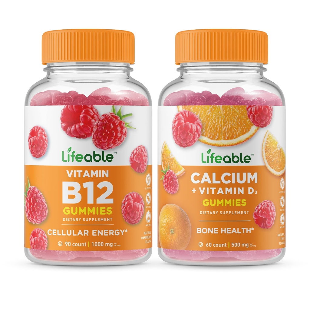 Vitamina B12 de viață + Calciu cu vitamina D, Gummie Bundle - mare Tasting, Supliment de vitamine, gluten gratuit, OMG-uri gratuit, masticabil