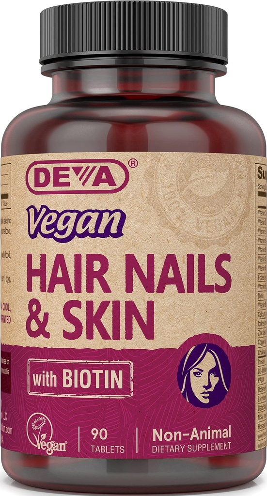 DEVA păr Vegan, unghii & piele vitamine și minerale cu Biotina, Supliment, 90 comprimate