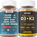 NEVASS Sugar Free L-Tyrosine L-Theanin Gumies 120 Counts + Sugar Free D3 5000UI K2 Gumies 120 Counts