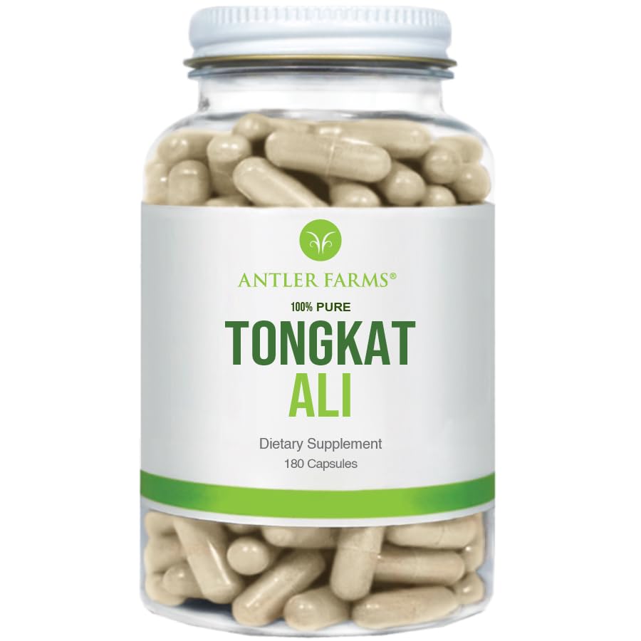 Antler Farms - 100% Pure Tongkat Ali Extract 200:1, 180 capsule, 500mg - Eurycoma Longifolia Slow crescut rădăcini de la Indonezia 