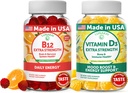 Lunakai Vitamina B12 și vitamina D3 Gummies Bundle - 3000 mcg B12 și 25 mcg 1000 UI VIT D3 - Gluten gratuit, fără sirop de porumb, organice, non-GMO, plante pe bază de gelatină