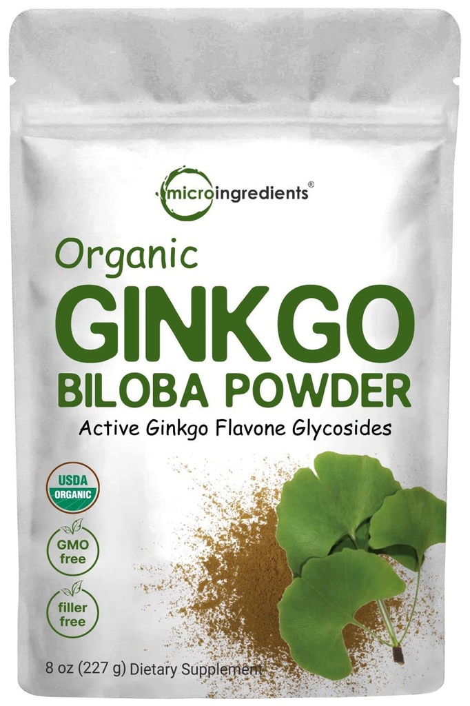 Micro Ingrediente Raw Organic Ginkgo Biloba Powder, 8 Ounce (18 luni de aprovizionare), Filler gratuit, sprijină funcția cerebrală și alertă mintală, fără OMG-uri și Vegan prietenos