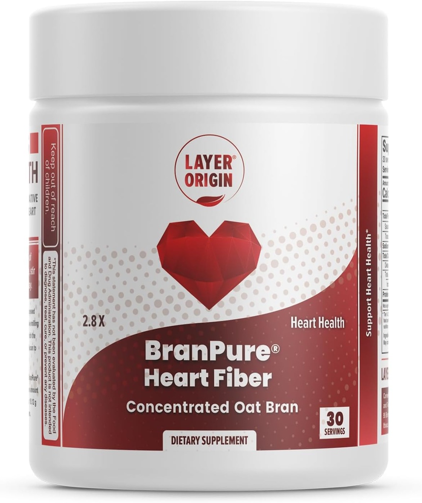 Layer Origin BranPure Heart Fiber, Super Concentrat Oat Bran - Reduce LDL-C și pentru totdeauna substanțe chimice ca PFAS cu solubil Ovaz Glucan, Pulbere nearomată