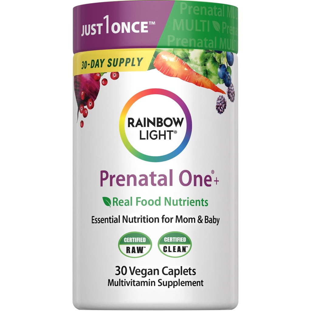 Rainbow Light High-Potență Prenatal One Multivitamine, Sănătate Prenatală Multivitamine susține sănătatea mamei și dezvoltarea copilului, cu vitamina C, Vegan, 30 Conte
