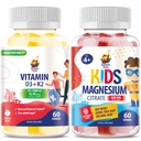 Gume de magneziu pentru copii și vitamina D3 K2 Gume 5000 UI - Suport imunitar și osos - Supliment de gumă de mestecat fără zahăr - Absorbție ridicată, Vegan, Gume fără gluten pentru adulți