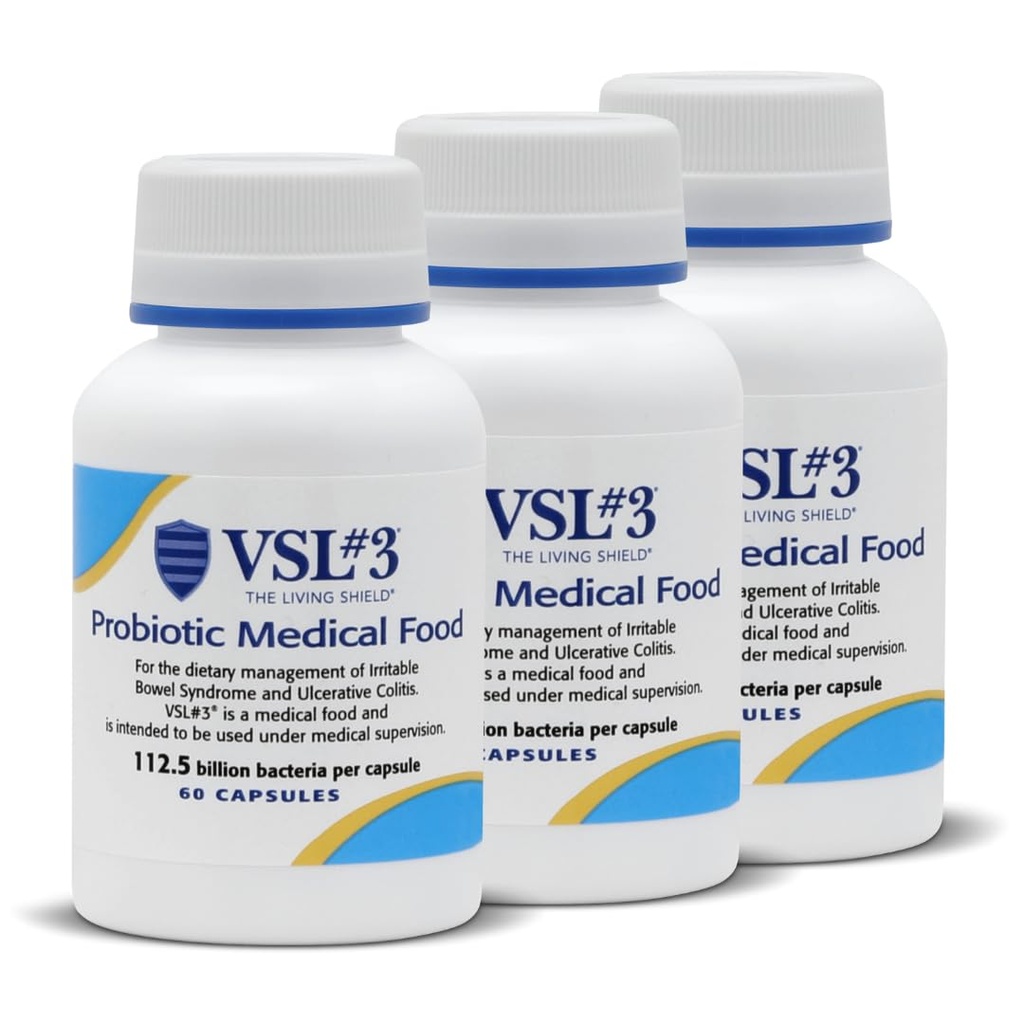 VSL #3® Probiotice pentru sanatate digestiva, IBS & UC Simptome - 112.5B CFU, Putere ridicata, Multi-Tren, Live, Frigider Probiotic, Alimente Medicale pentru Ingrijirea Sanatatii la Bărbaţi şi Femei, 180 Capsule