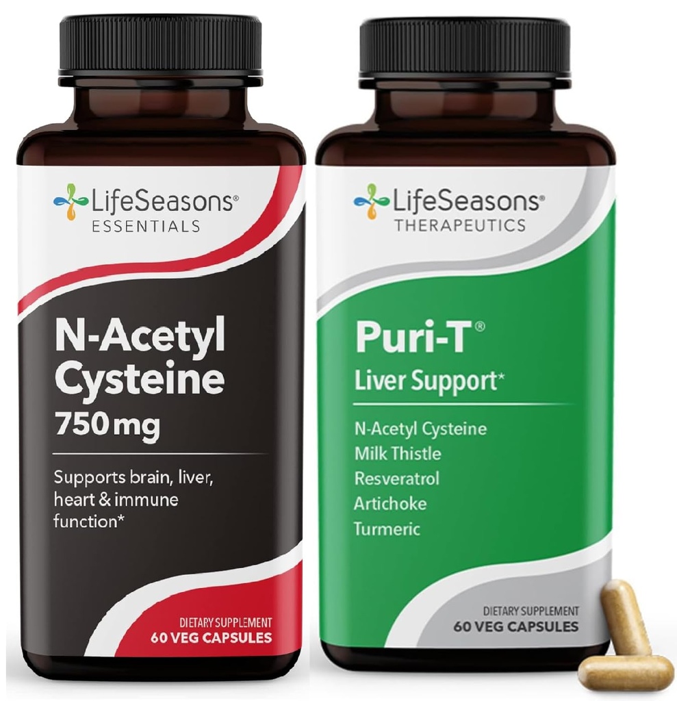 LifeSeasons Puri-T cu N-Acetyl Cysteine Boost - Suportă Detoxifiere Ficat & Lung - 120 Capsule