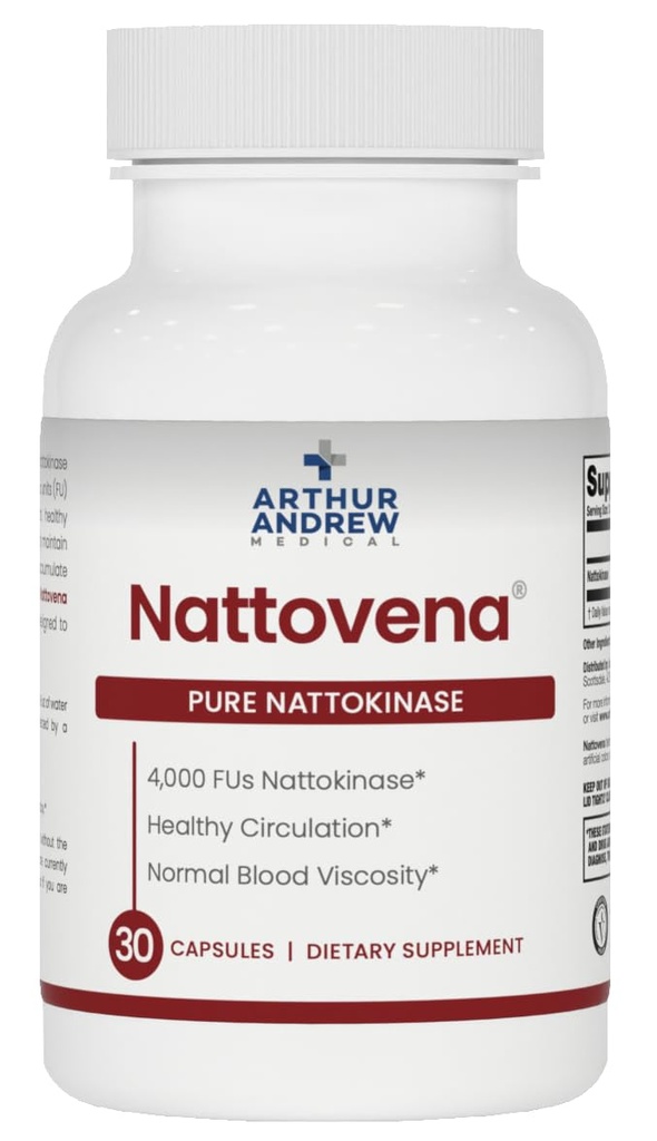 Arthur Andrew Medical - Nattovena, Nattokinaza pură, Circulatorii şi Heart Health, Vegan, Non-GMO, 30 Capsule