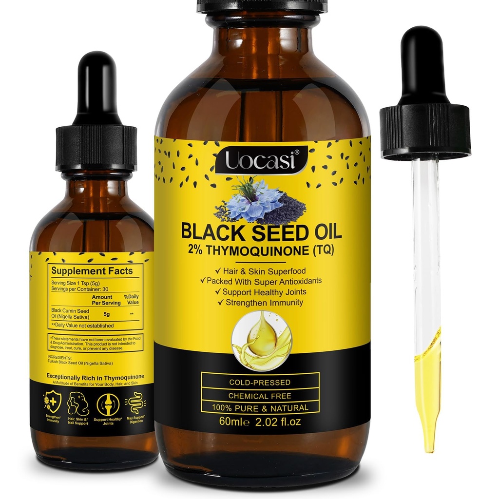 Uocasi Black Seed Oil, Cold Pressed, 100% Pure & Naturale, Cresterea parului & Skin Care, 2.02 Fl Oz