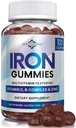 Gume de fier pentru femei, bărbaţi şi copii - Supliment de fier cu vitamina C, A, Vitamine B Complex, Biotin & Zinc - Multivitamine Gume de fier masticabile pentru adulţi - Alternative la pastile de fier, capsule, tablete