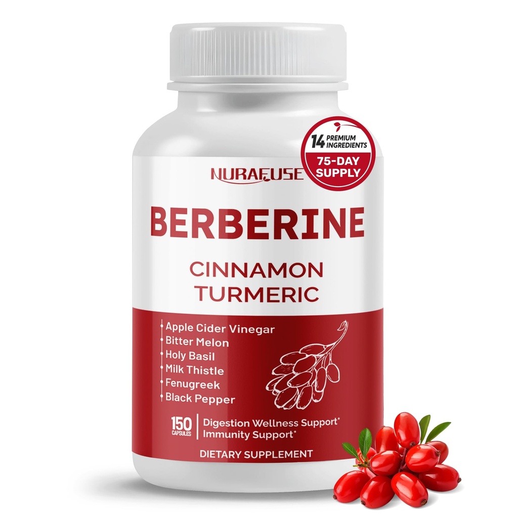 Berberine 14-in-1 Supliment cu Ceylon Cinnamon Apple Cidru Oţet Oţet Turmeric Bitter Melon Sfântul Basil Lapte Thistle Schindugreek Gymnema Banaba - Made in the USA