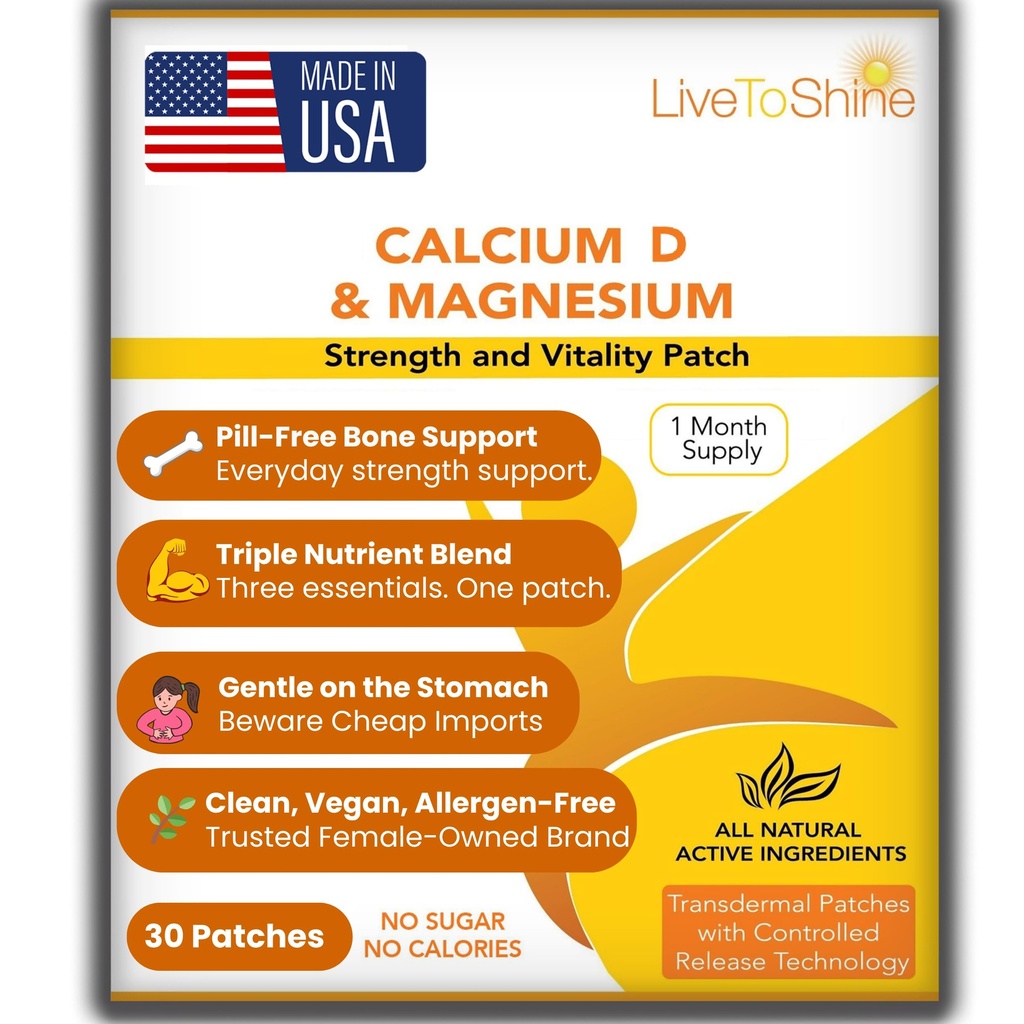Calciu Magneziu D3 Petice Topical pentru bărbați și femei - O lună de aprovizionare - Statele Unite ale Americii Made by Live to Shine