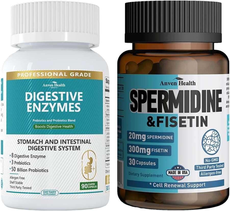 800 mg Enzime digestive pentru bărbaţi şi femei + Suplimentul Spermidină & Fisetină - 20 mg 98% Spermidină 3HCL