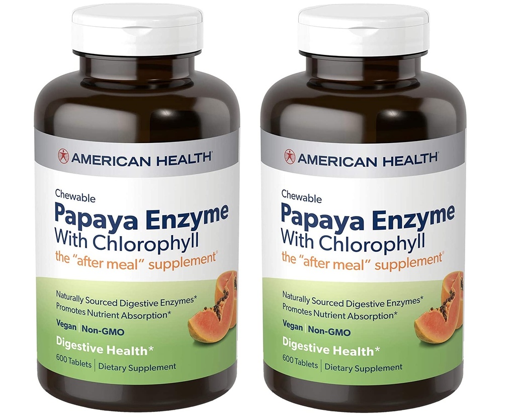 American Health Papaya Enzyme with Clorofill Chewable Tablets - 600 Count (200 Total Servings) (Pachet de 2)