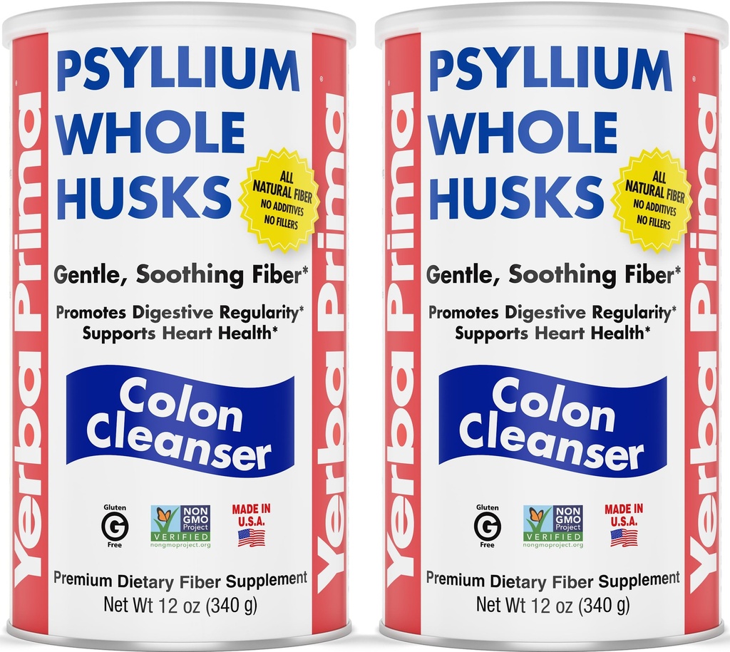 Yerba Prima Psyllium Whole Husks, Colon Cleanser 12 oz (Pachet de 2) - Toate naturale Dietary Fiber, Pure Premium Psyllium, Lab-Testat non-GMO, Gluten-Free Fiber, Made in the USA