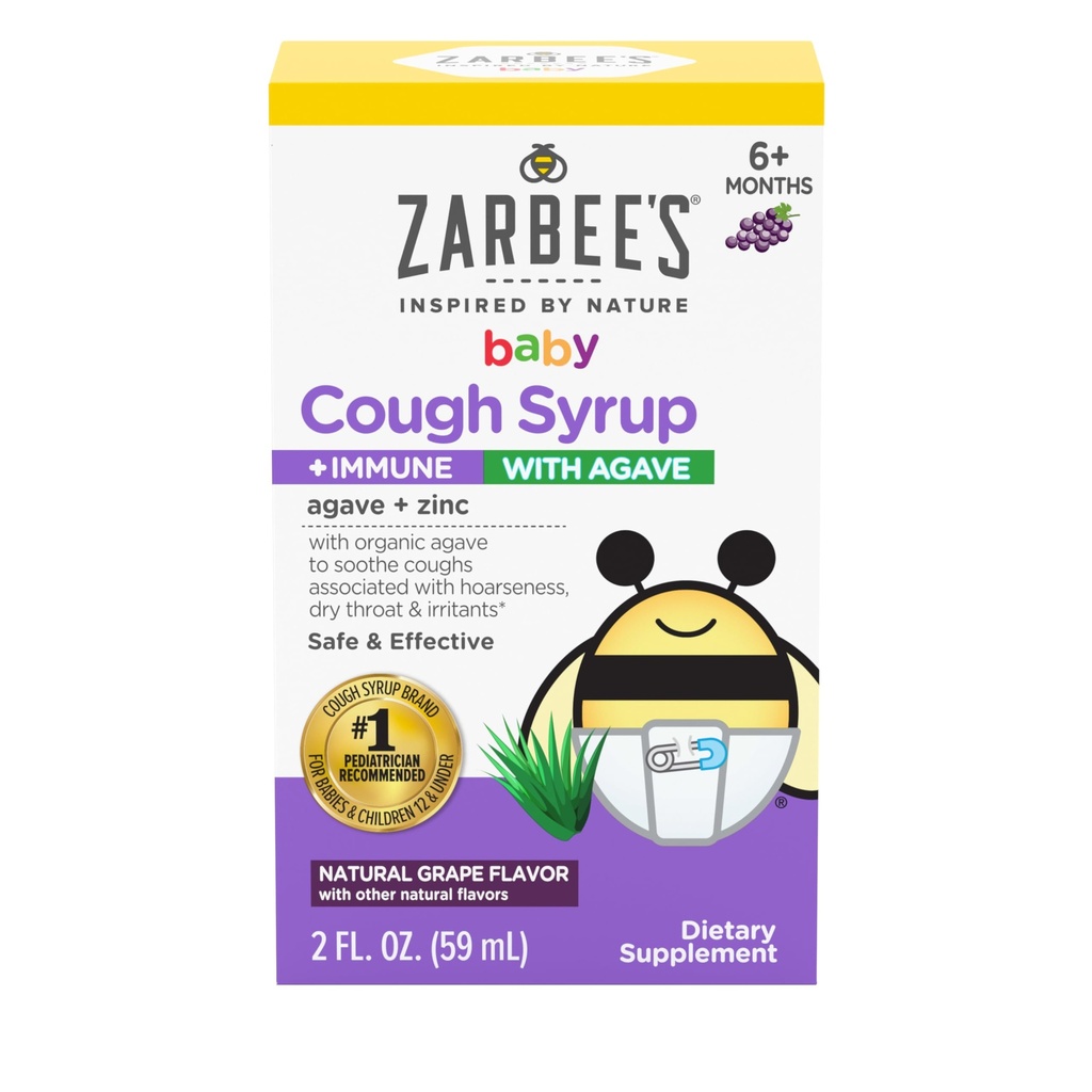 Sirop de tuse pentru copii Zarbee + Imun cu Agave organice + Zinc; Aromă de struguri naturale; pentru sugari 6+ luni, 2 Fl Oz (Pachet de 1)