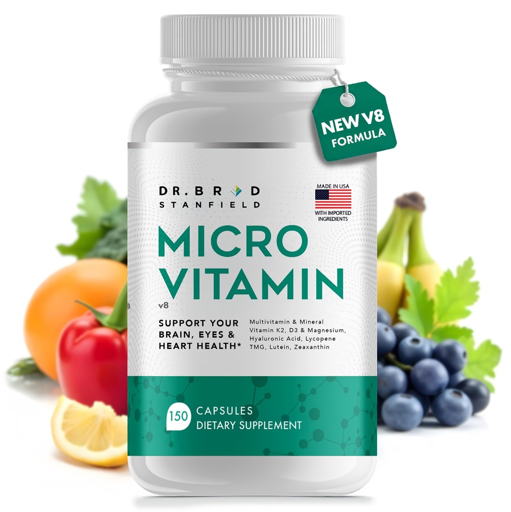 Zilnic doze mici MultiVitamin & Minerale pentru bărbaţi şi femei pentru a sprijini performanţa cognitivă şi memorie + Acid hialuronic pentru sănătatea pielii + TMG pentru exerciţii fizice (150 Conte)
