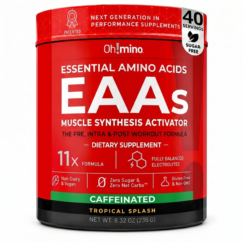Oh!mino Essential Amino Acids Supliment. Splash tropical, pulbere cafeeinat. Toate cele 9 EAA, BCAA și perfect Amino pentru antrenamente, Amino Energy, și pentru a construi musculare, și Recupera mai repede.