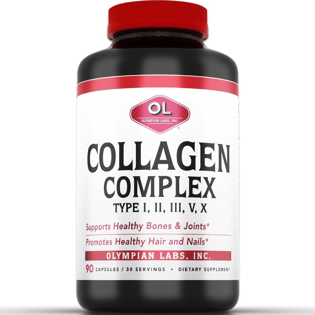 Olympian Labs Multi Colagen Complex de tip I, II, III, V, X, Hair, Nails, Joint, Gut Health, 90 Caps, 30-Day Supply