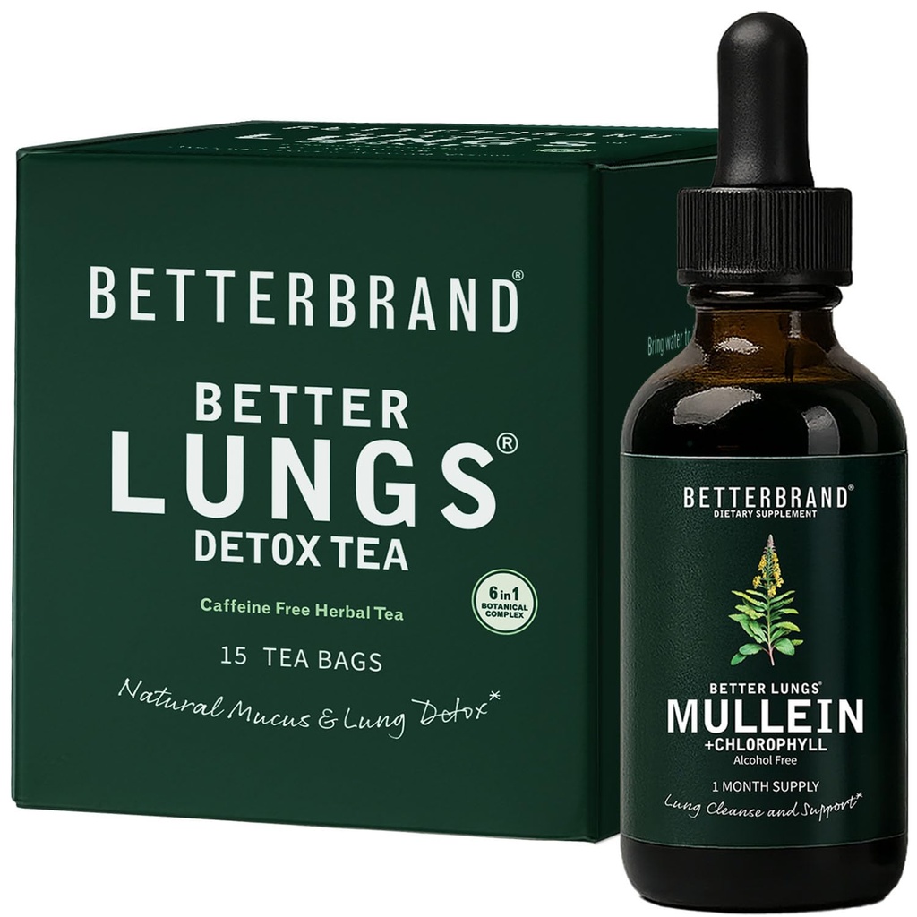 Betterbrand BetterLungs Health Pack - mai bine Plămâni dezintoxicare Ceai & Mullein Leaf Tincture picături 