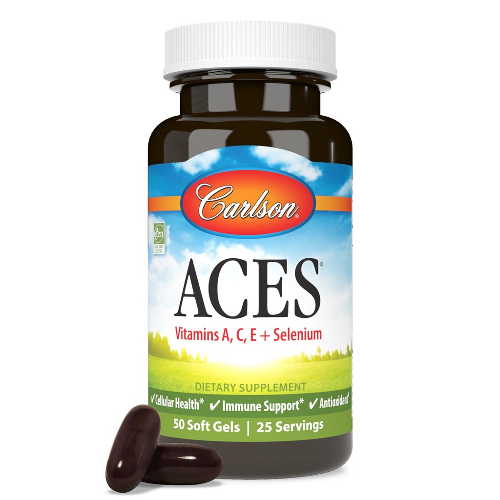 Carlson - ACES, Vitamine A, C, E + Seleniu, Cellular Health & Immune Support, Antioxidant, 50 Softgels
