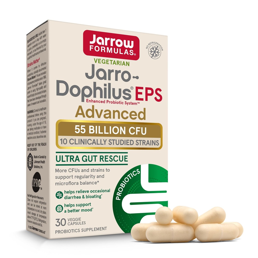 Jarrow Formulas Jarro-Dophilus EPS Advanced, 55 Miliarde Probiotice CFU, Suport Digestiv pentru Adulți, 30 Capsule Probiotice Supliment Veggie, până la 30 zile de aprovizionare
