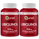 Qunol Mega Ubichinol Coq10 100mg, Absorbție superioară, apă patentată și grăsime Soluble Natural Supplement Form of Cozyme Q10, Antioxidant pentru Heart Health, 60 Softgels, Pack of 2