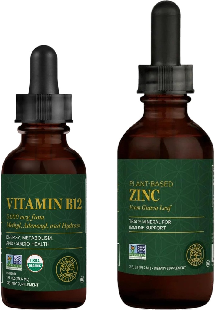 Centrul Global de Vindecare - Vitamina B12 și Kit lichid de zinc organic - Energie Long-Lasting, Sistem imunitar Boost, Echilibrul hormonal
